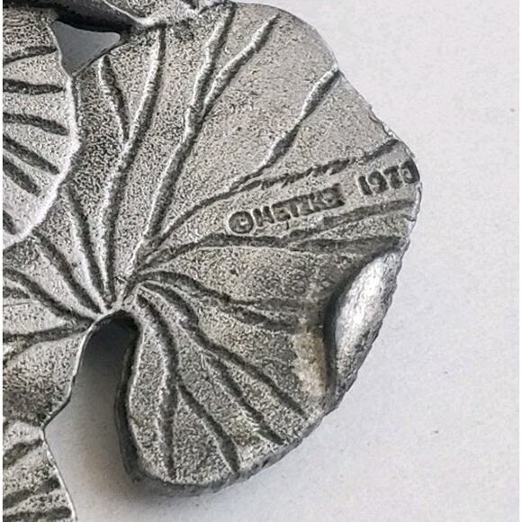 Vtg Metzke 70s Pewter Frog on Lily Pad Lid, Pattern Glass Potpourri Trinket Jar - Picture 8 of 8